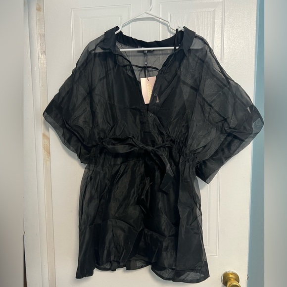 Black Mesh (net) Blouse with Tank top - Picture 1 of 6